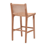 Stol bar me lartësi mesatare Sponze pakoworld skelet druri tik me ngjyrë natyrale dhe rattan natyral 40x47x89cm