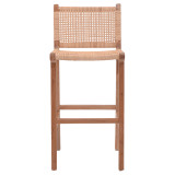 Stol bar me lartësi mesatare Sponze pakoworld skelet druri tik me ngjyrë natyrale dhe rattan natyral 40x47x89cm