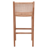 Stol bar me lartësi mesatare Sponze pakoworld skelet druri tik me ngjyrë natyrale dhe rattan natyral 40x47x89cm