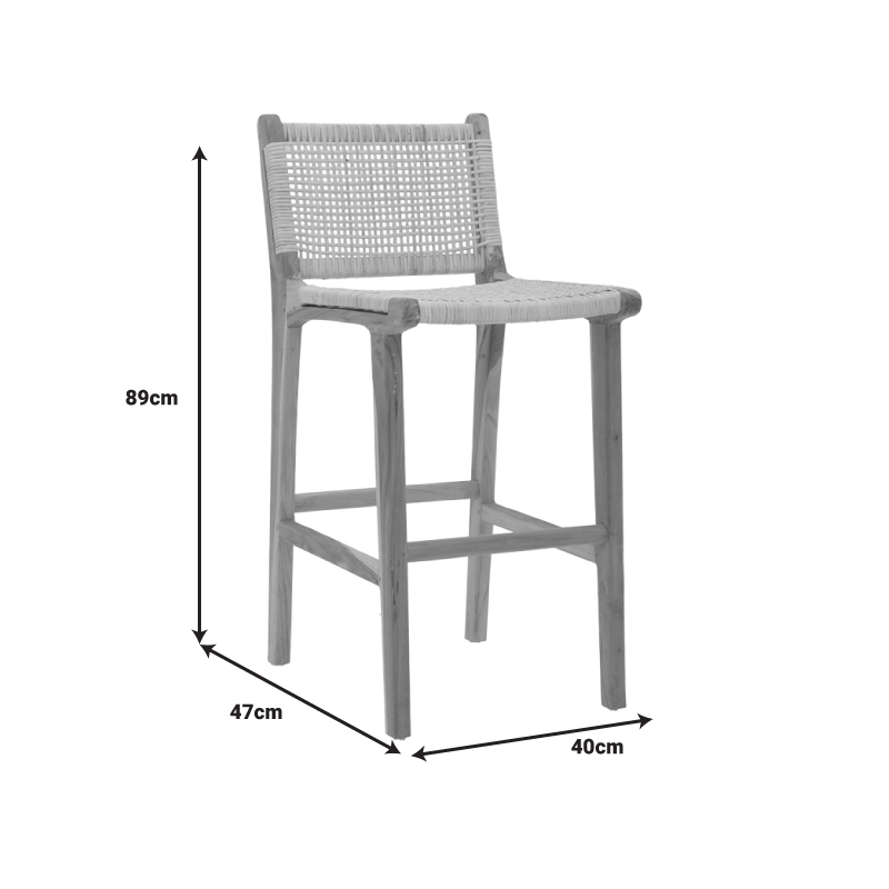 Stol bar me lartësi mesatare Sponze pakoworld skelet druri tik me ngjyrë natyrale dhe rattan natyral 40x47x89cm