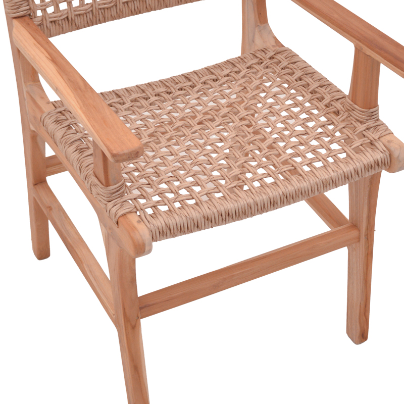 Fotel Sponze pakoworld skelet druri tik i ngjyrës natyrale dhe litar pe 54x60x86cm