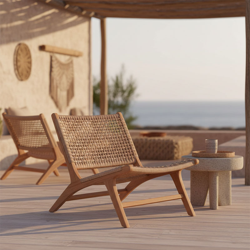Fotel Beatrice pakoworld skelet druri teak dhe litar pe në ngjyrë natyrale 65x78x68cm
