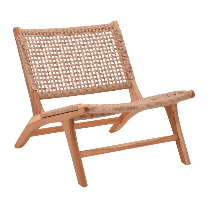 Fotel Beatrice pakoworld skelet druri teak dhe litar pe në ngjyrë natyrale 65x78x68cm