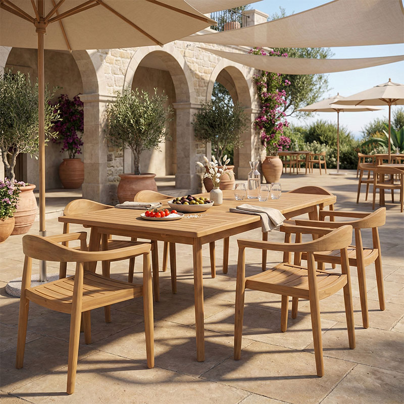 Set ngrënie 7 copë Ganny-Pino pakoworld dru tik në nuancë natyrale 180/240x100x75cm