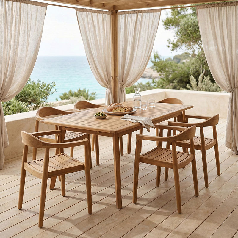 Set ngrënie 9 copë Ganny-Pino pakoworld dru tik në nuancë natyrale 180/240x100x75cm