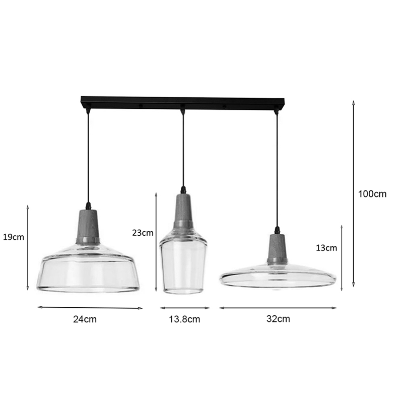 Llambë tavani me tre drita Somele pakoworld metal transparent-xham D73.8x23cm