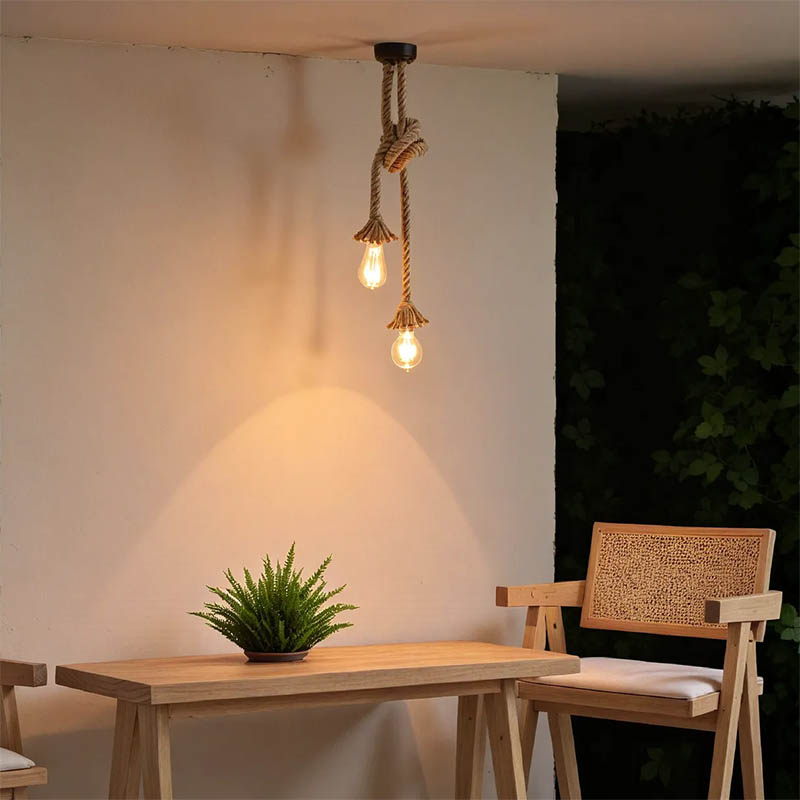 Llambë tavani me dy drita Ropily I pakoworld metal natyral-litar D2x100cm