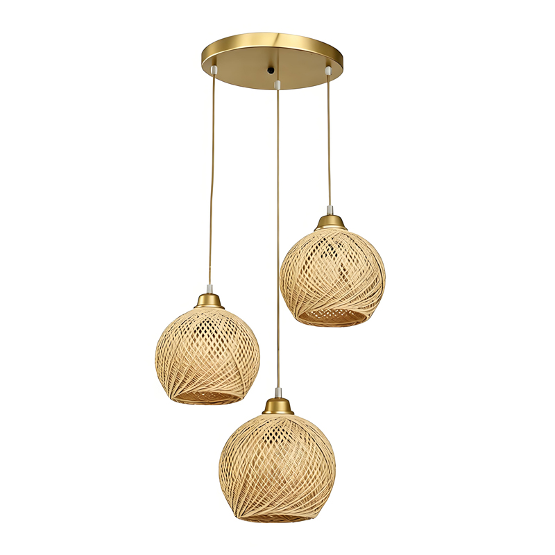 Llamba tavani tre-dritëshe Denma pakoworld E27 metal i artë me PP D40x120cm