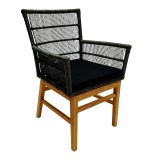 Fotel Inca pakoworld, dru teak dhe litar sintetik në nuancë natyrale-e zezë me jastëk 60x61x90cm