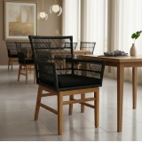 Fotel Inca pakoworld, dru teak dhe litar sintetik në nuancë natyrale-e zezë me jastëk 60x61x90cm