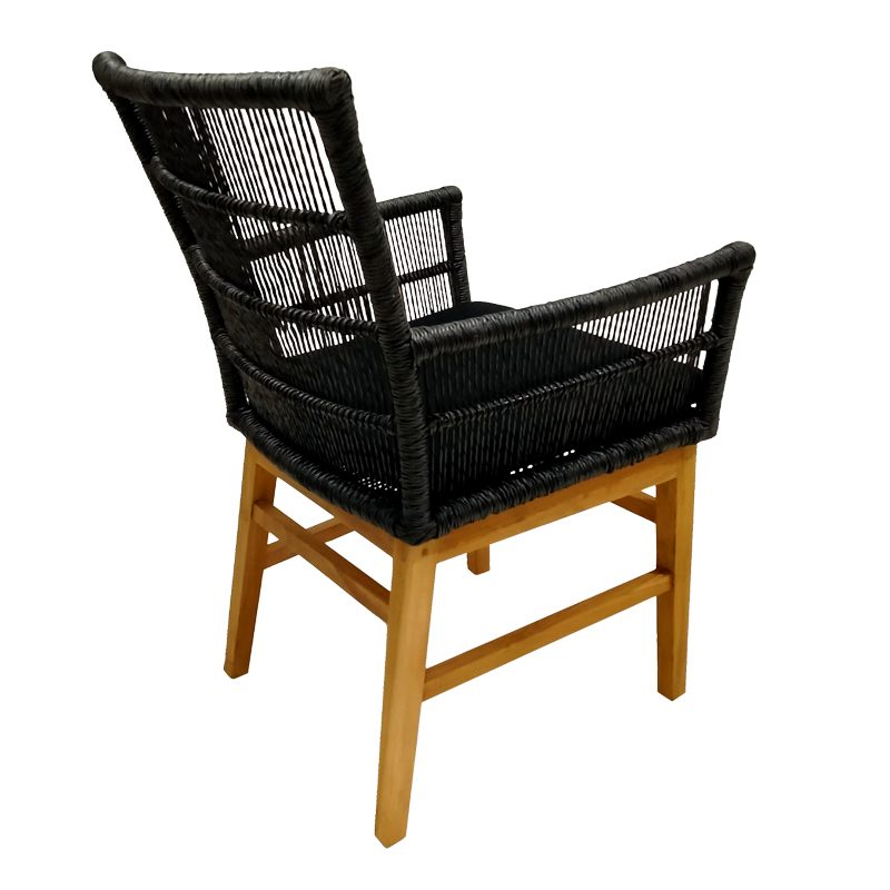 Fotel Inca pakoworld, dru teak dhe litar sintetik në nuancë natyrale-e zezë me jastëk 60x61x90cm