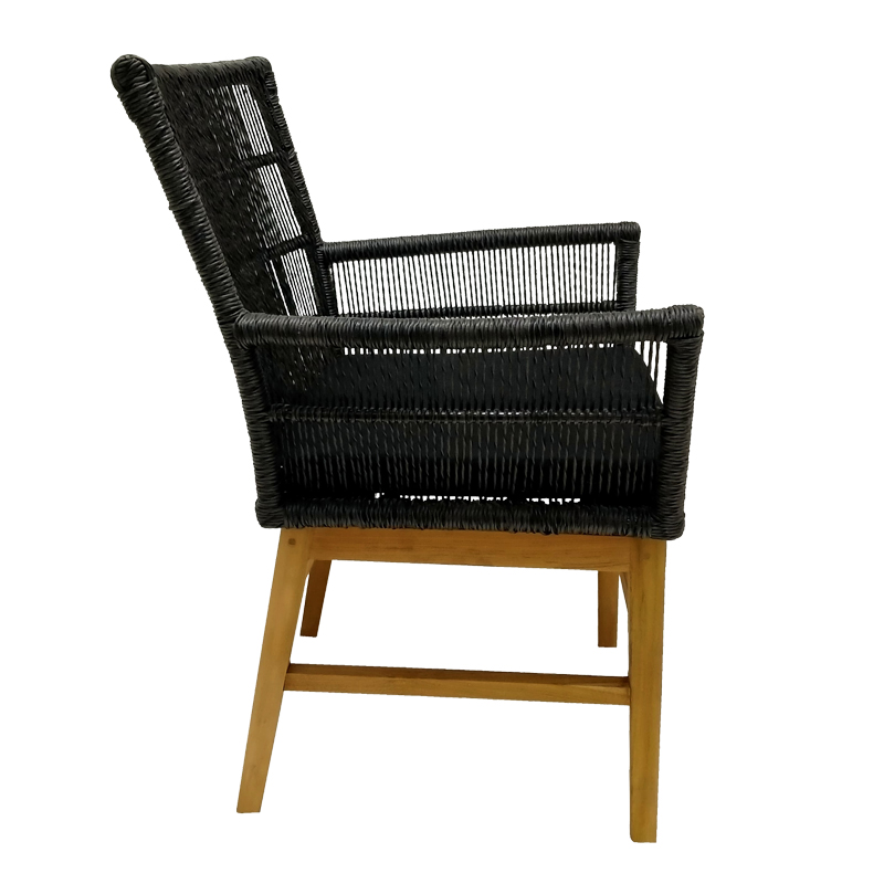Fotel Inca pakoworld, dru teak dhe litar sintetik në nuancë natyrale-e zezë me jastëk 60x61x90cm
