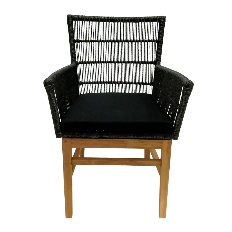 Fotel Inca pakoworld, dru teak dhe litar sintetik në nuancë natyrale-e zezë me jastëk 60x61x90cm