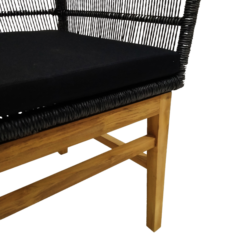 Fotel Inca pakoworld, dru teak dhe litar sintetik në nuancë natyrale-e zezë me jastëk 60x61x90cm