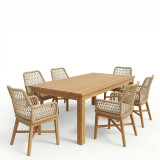 Set ngrënieje 7 copë Elaiza-Wooly pakoworld dru tik në nuancë natyrale-bezhë 220x90x75cm