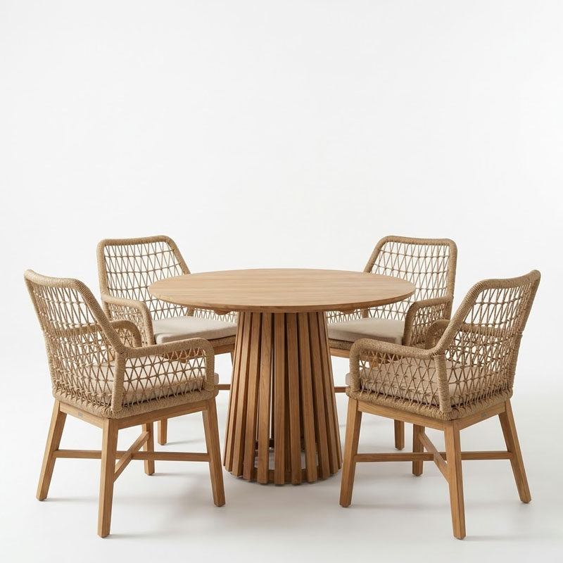 Set ngrënieje Elaiza-Kenda I pakoworld set 5 pjesë në nuancë natyrale-bezhë D80x75cm