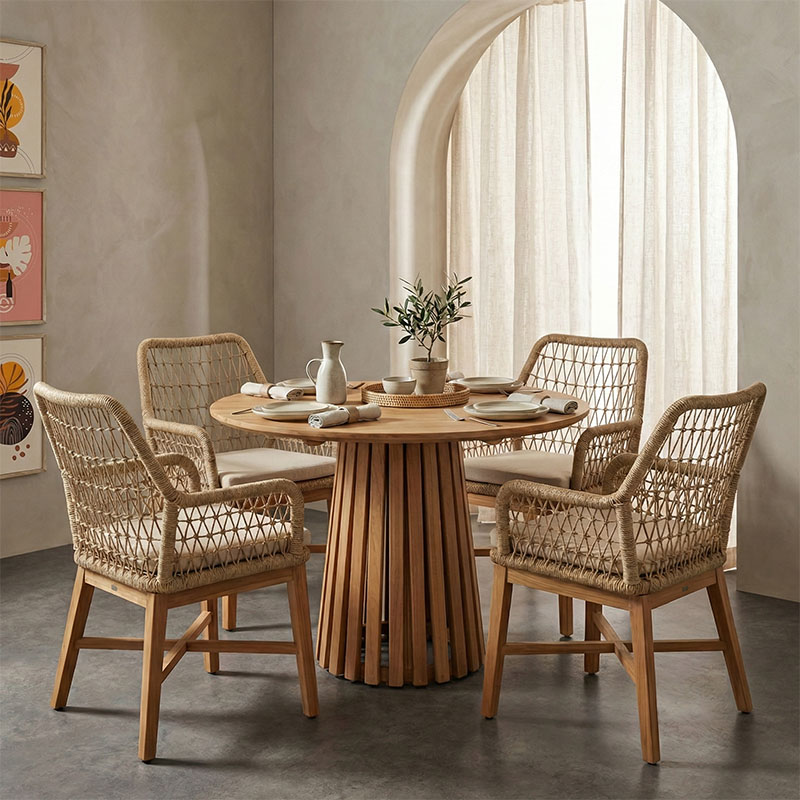 Set ngrënieje Elaiza-Kenda I pakoworld set 5 pjesë në nuancë natyrale-bezhë D80x75cm