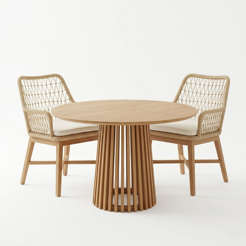 Set ngrënieje Elaiza-Kenda I pakoworld set 3 pjesë në nuancë natyrale-bezhë D80x75cm