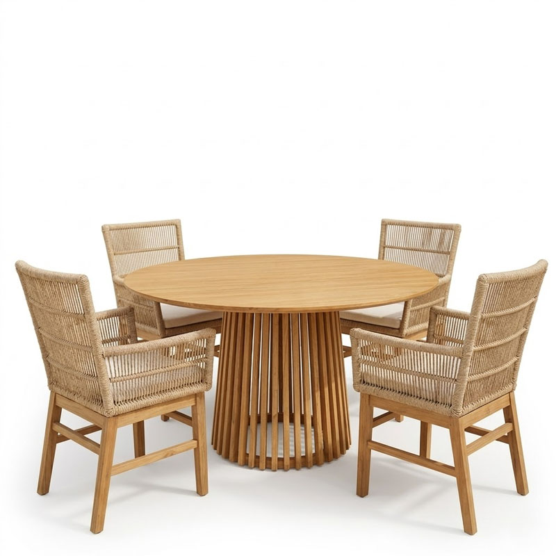 Set ngrënieje Inca-Kenda I pakoworld 5 copë në nuancë natyrale-bezhe Φ120x75cm