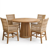 Set ngrënieje Inca-Kenda I pakoworld 5 copë në nuancë natyrale-bezhe Φ80x75cm