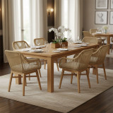 Set ngrënie Kalie-Wooly pakoworld 7 copë në nuancë natyrale-bezhe 220x90x75cm