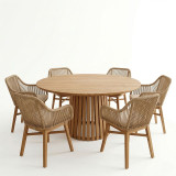 Set ngrënie Kalie-Kenda I pakoworld 7 copë në nuancë natyrale-bezhe Φ120x75cm