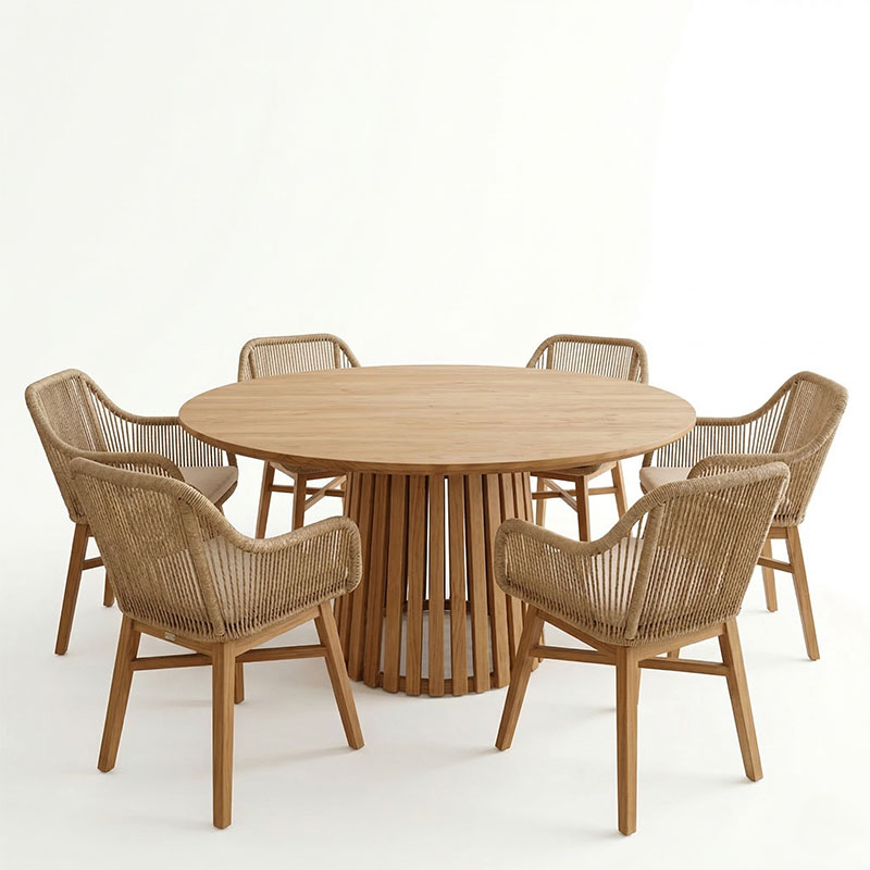 Set ngrënie Kalie-Kenda I pakoworld 7 copë në nuancë natyrale-bezhe Φ120x75cm