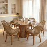 Set ngrënie Kalie-Kenda I pakoworld 7 copë në nuancë natyrale-bezhe Φ120x75cm