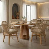 Set ngrënieje Kalie-Kenda Ι pakoworld 7 copë në nuancë natyrale-bezhe Φ80x75cm
