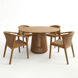 Set ngrënieje Granny-Kenda I pakoworld 5 copë në nuancë natyrale-bezhë Φ120x75cm
