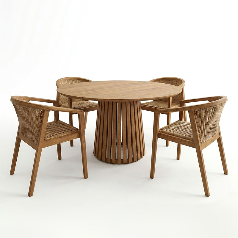 Set ngrënieje Granny-Kenda I pakoworld 5 copë në nuancë natyrale-bezhë Φ120x75cm