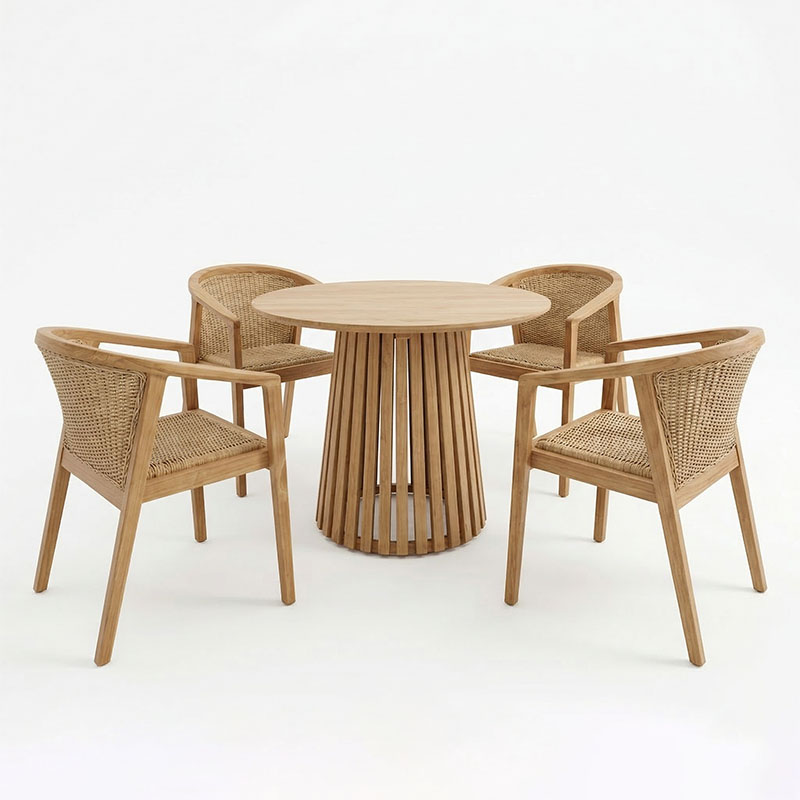 Set ngrënie Granny-Kenda Ι pakoworld 5 copë në nuancë natyrale-bezhe Φ80x75cm