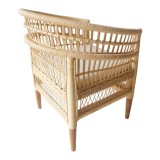 Fotel Necorian pakoworld dru tik dhe pe rattan në ngjyrë natyrale dhe jastëk i bardhë 80x70x87cm