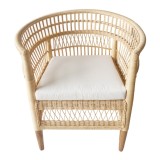 Fotel Necorian pakoworld dru tik dhe pe rattan në ngjyrë natyrale dhe jastëk i bardhë 80x70x87cm