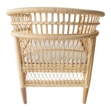 Fotel Necorian pakoworld dru tik dhe pe rattan në ngjyrë natyrale dhe jastëk i bardhë 80x70x87cm
