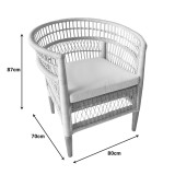 Fotel Necorian pakoworld dru tik dhe pe rattan në ngjyrë natyrale dhe jastëk i bardhë 80x70x87cm