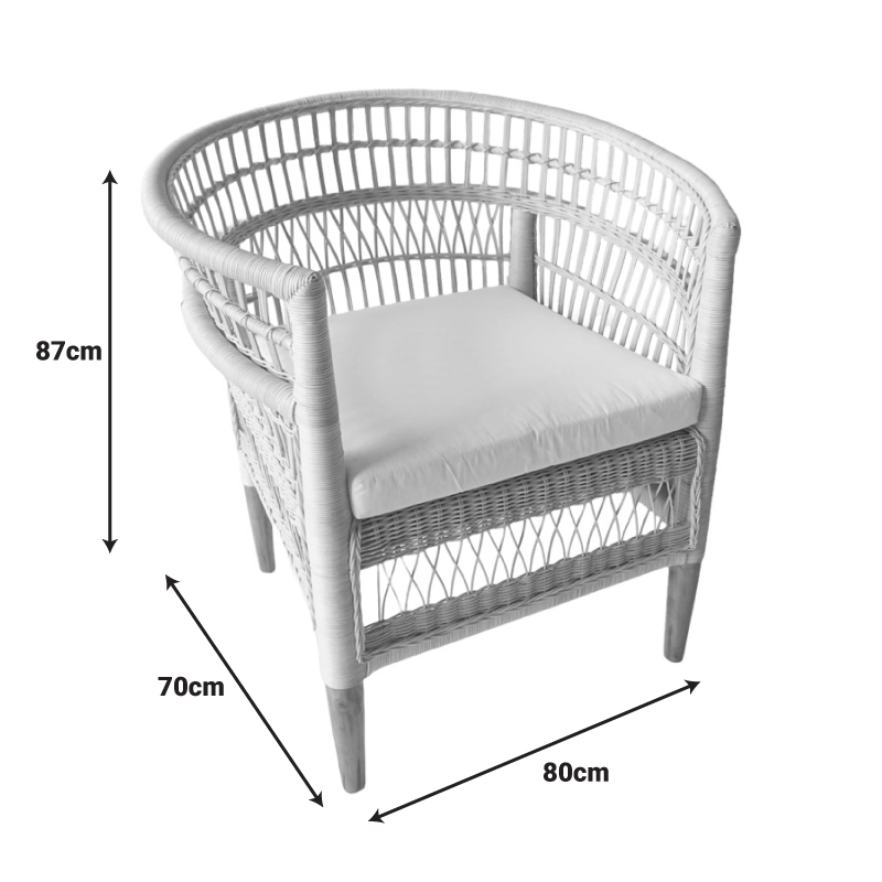 Fotel Necorian pakoworld dru tik dhe pe rattan në ngjyrë natyrale dhe jastëk i bardhë 80x70x87cm