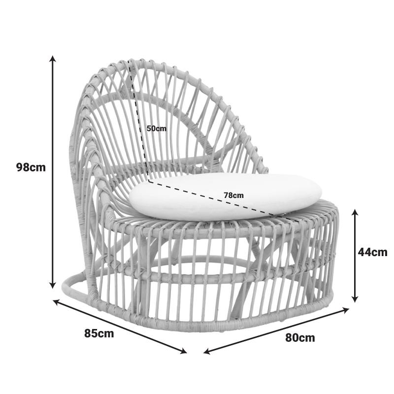 Fotel Tromso pakoworld pe rattan në ngjyrë natyrale dhe jastëk bezhë 80x85x98cm