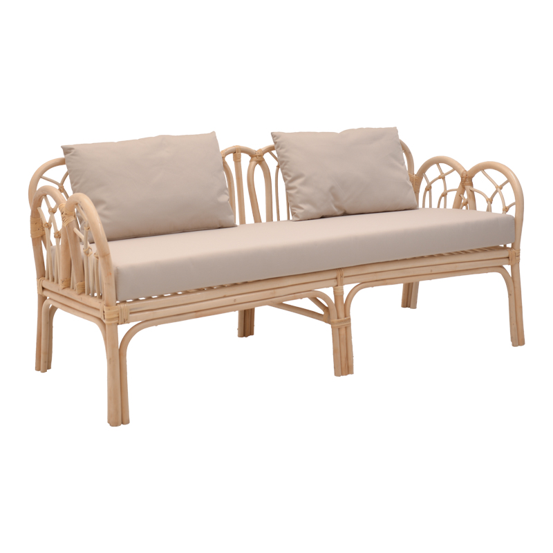 Divan 2-vendësh Ytrone pakoworld rattan ngjyrë natyrale-jastëk bezhë 166x61.5x71cm