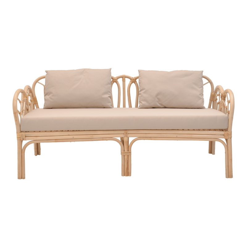 Divan 2-vendësh Ytrone pakoworld rattan ngjyrë natyrale-jastëk bezhë 166x61.5x71cm