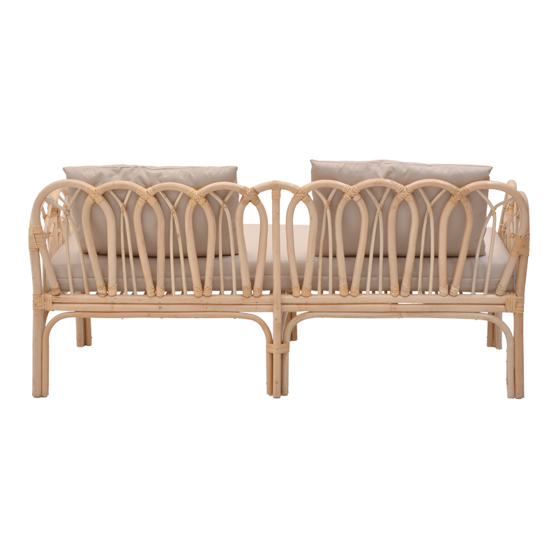 Divan 2-vendësh Ytrone pakoworld rattan ngjyrë natyrale-jastëk bezhë 166x61.5x71cm