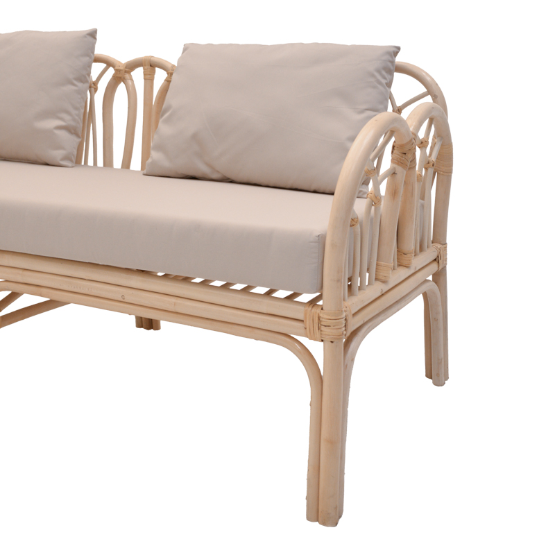 Divan 2-vendësh Ytrone pakoworld rattan ngjyrë natyrale-jastëk bezhë 166x61.5x71cm