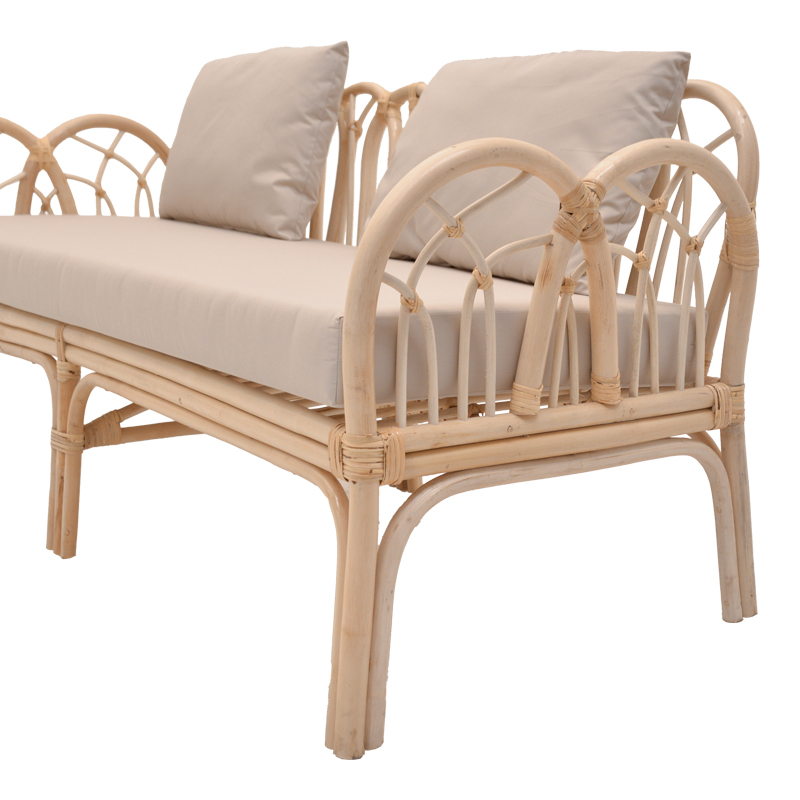 Divan 2-vendësh Ytrone pakoworld rattan ngjyrë natyrale-jastëk bezhë 166x61.5x71cm