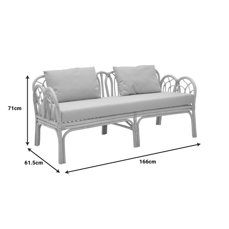 Divan 2-vendësh Ytrone pakoworld rattan ngjyrë natyrale-jastëk bezhë 166x61.5x71cm