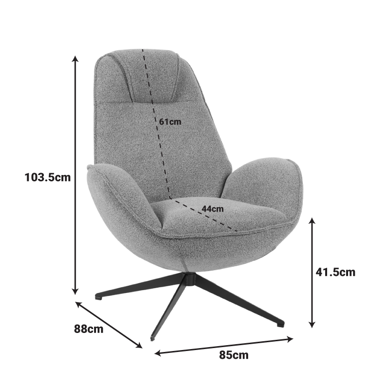 Fotel rrotullues Flago pakoworld pëlhurë boucle antracit 85x88x103.5cm