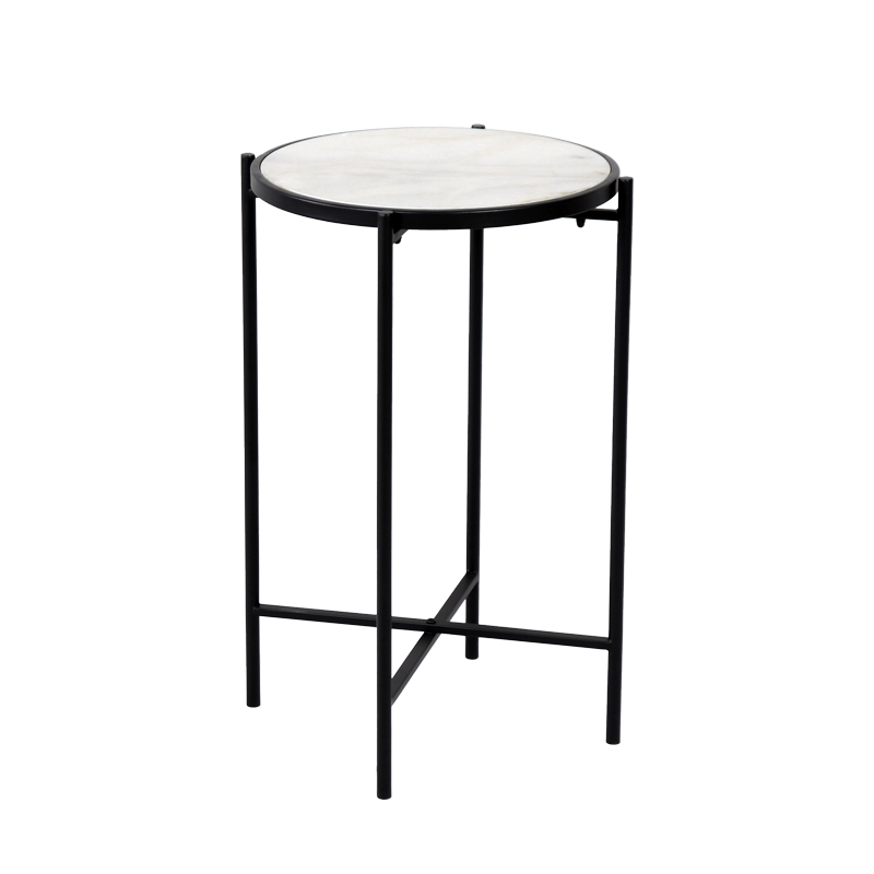 Tavolinë anësore Luxere Inart metal i zi-mermer i bardhë D40x65.5cm