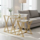Set tavolinash kafeje me 3 pjesë Pitche Inart metal i artë-xham