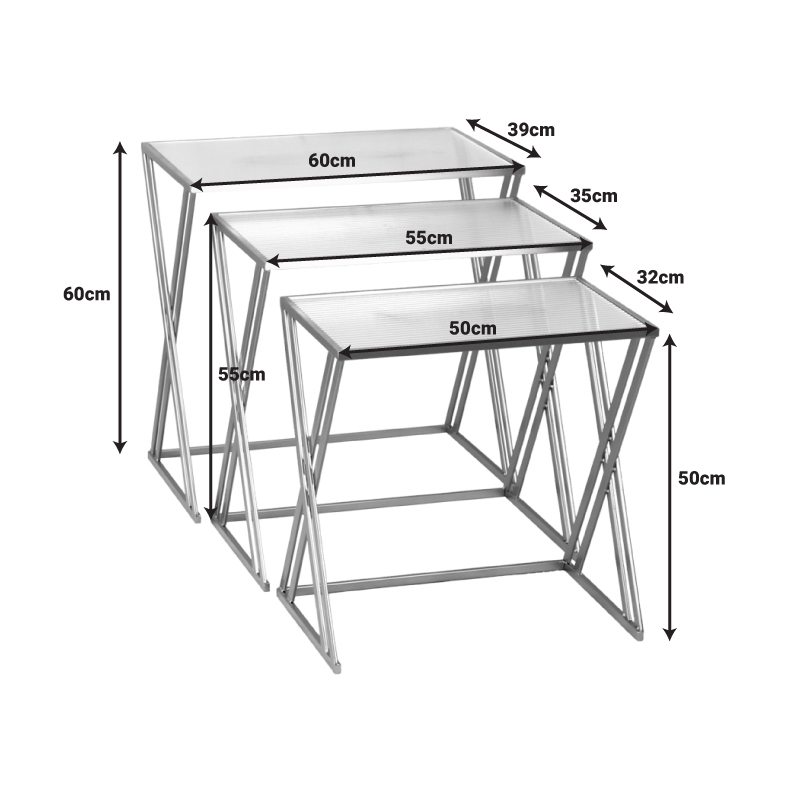 Set tavolinash kafeje me 3 pjesë Pitche Inart metal i artë-xham