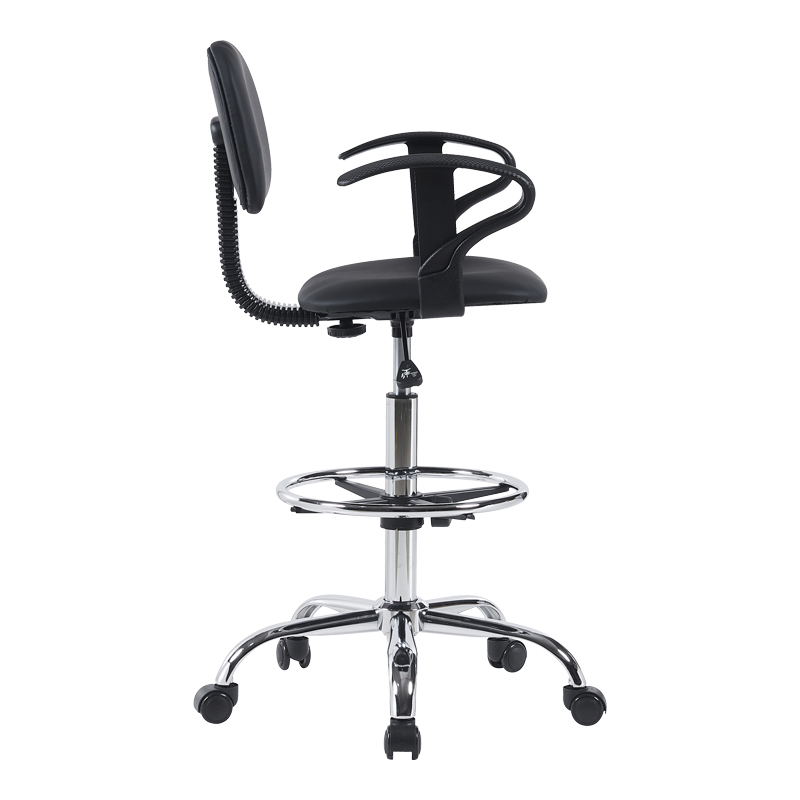 Karrige pritjeje Icina Ι pakoworld PU me rrota në nuancë të zezë 58x54x102-123cm