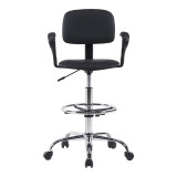 Karrige pritjeje Icina Ι pakoworld PU me rrota në nuancë të zezë 58x54x102-123cm